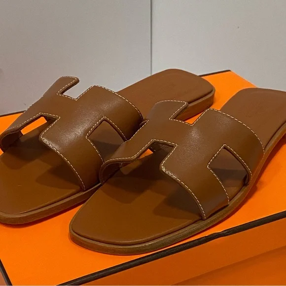 Hermes Brown Leather Slide Sandals SZ39 - Picture 2 of 6
